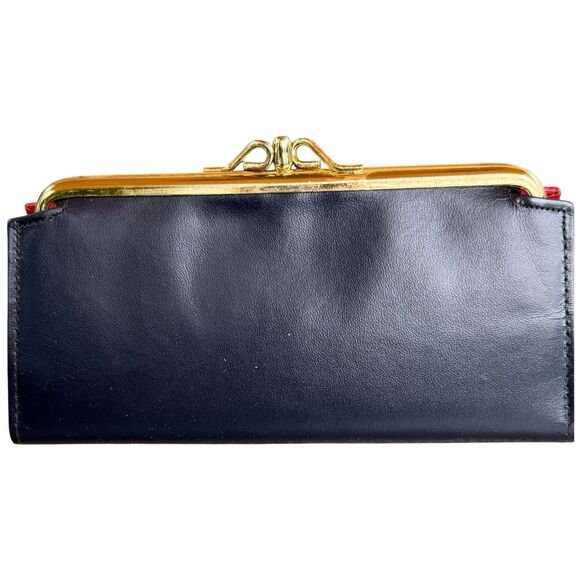 Vtg Leather Wallet Coin Purse Navy Blue Red Trim NOS 60s 70s Belle Brummel NOS - Picture 8 of 16